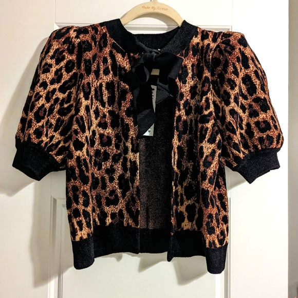 Alice + Olivia Sweaters - Alice and Olivia Kitty Leopard Puff-Sleeve Cardigan